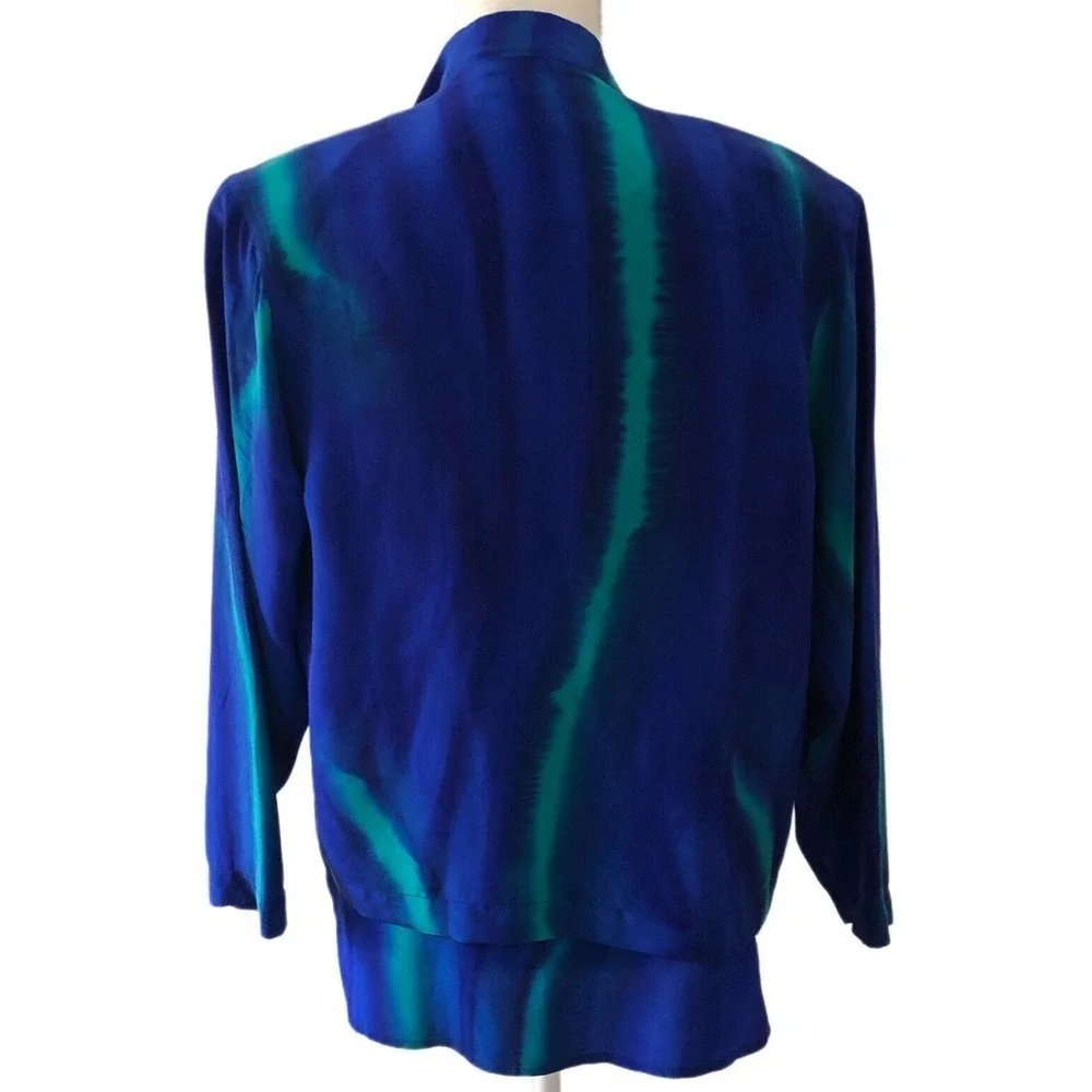 VINTAGE Aliki Yamani Creations Sz S 2 Piece Blouse Tank Cami Set Blue Green Silk